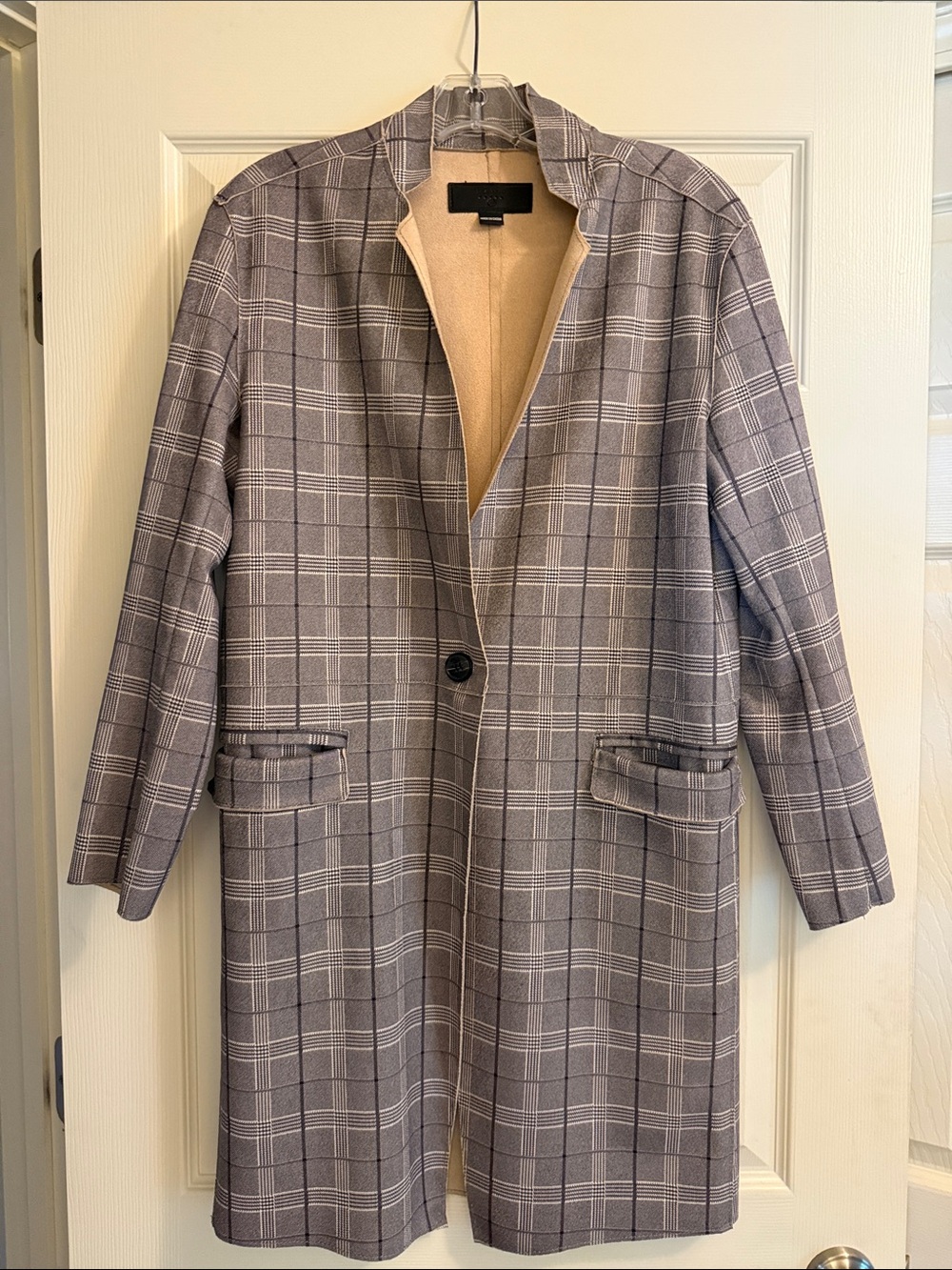 Gray Plaid Women’s Overcoat - Single-Button